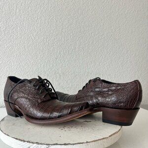 Rod Patrick Womens Lace Up Shoes 8.5 Brown Caiman Exotic Western Boots Loafers